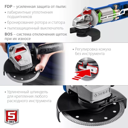 ЗУБР 1500 Вт, d125 мм, УШМ, регулировка оборотов, Профессионал (УШМ-П125-1500 ЭПСТ) купить в Тюмени