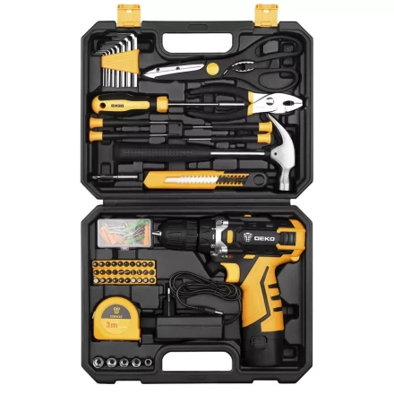 Дрель аккумуляторная DKCD12FU-Li DEKO + набор 104 инструмента для дома, 063-4112 купить в Тюмени