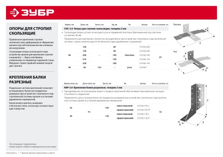 ЗУБР СОС-2.0, 40 x 210 (150) x 2 мм, пластина, скользящая опора для стропил (310166-150) купить в Тюмени