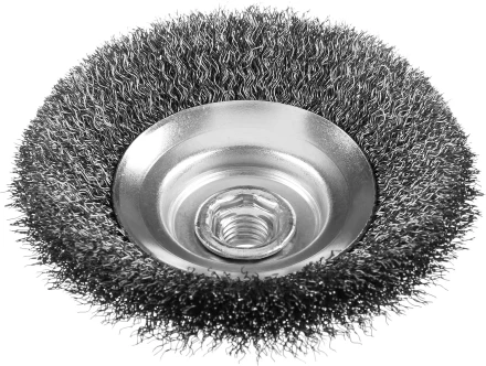 ЗУБР "ПРОФЕССИОНАЛ". Щетка коническая для УШМ, витая стальная проволока 0,3мм, 115ммхМ14 35265-115_z02 купить в Тюмени