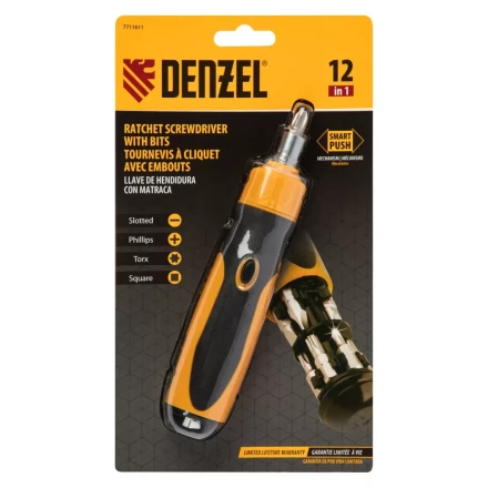Отвертка реверсивная Denzel 7711611, механизм SmartPush 12 шт, S2 купить в Тюмени