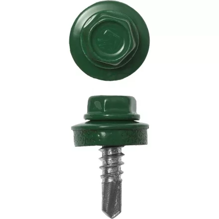 Саморезы ЗУБР &quot;ПРОФЕССИОНАЛ&quot; окраш., RAL 6002 зелен. лист, для крепл. кров. матер. к металл. констр., 5.5x25мм, 420шт 4-300315-55-025-6002 купить в Тюмени