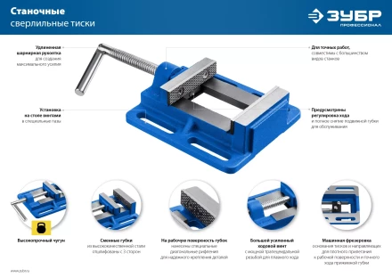 ЗУБР 75 мм, станочные сверлильные тиски, Профессионал (32721-75) купить в Тюмени