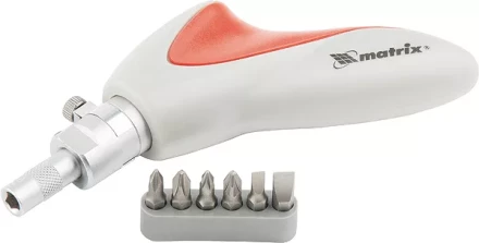 Отвертка реверсивная, пистолетного типа, силовой элемент под ключ, набор бит, CrV, 6 шт MATRIX 11550 купить в Тюмени