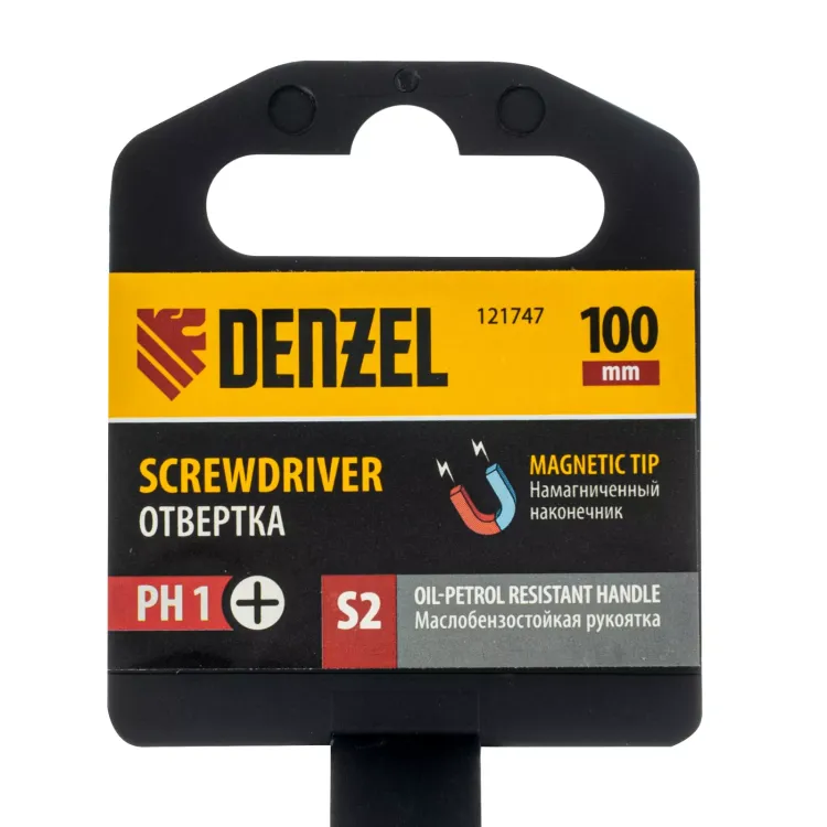Отвертка, PH1х100 мм, S2, 3к рукоятка Denzel 121747 купить в Тюмени