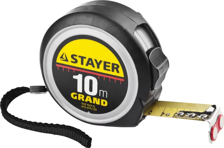 Рулетка STAYER GRAND, корпус с противоскользящим напылением, упрочненное полотно, 10м/25мм 552180 купить в Тюмени