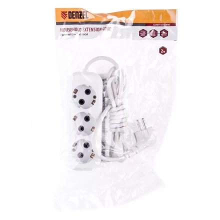 Удлинитель бытовой серия УХз-10-302 с заземлением 2 м 3 розетки 10 A Denzel 95965 купить в Тюмени