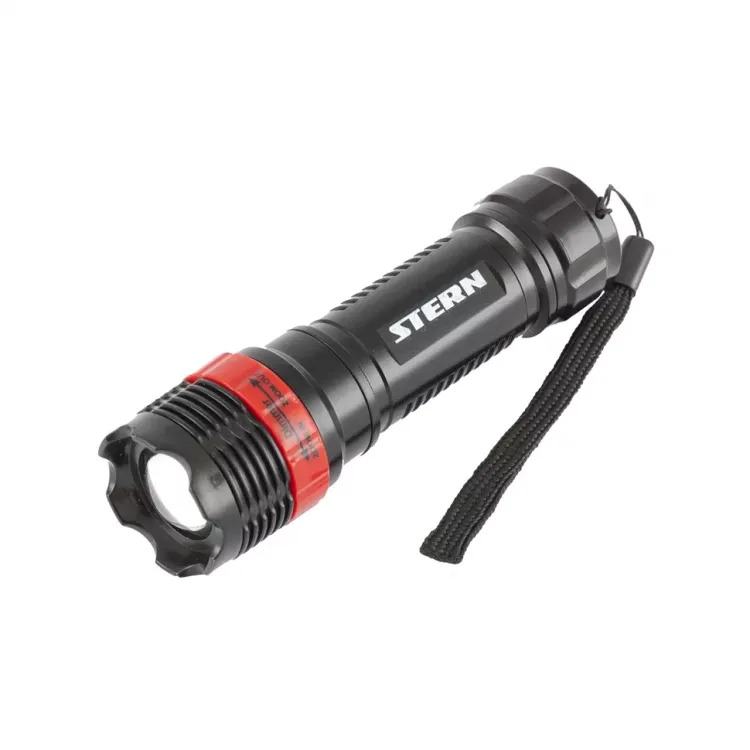 Фонарь бытовой пластик 1W LED ремешок зум 3 режима 100% - 50% - стробоскоп 3хААА Stern 90570 купить в Тюмени