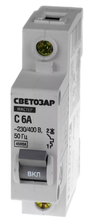 Выключатель СВЕТОЗАР автоматический, 1-полюсный, "С" (тип расцепления), 6 A, 230 / 400 В 49060-06-C купить в Тюмени