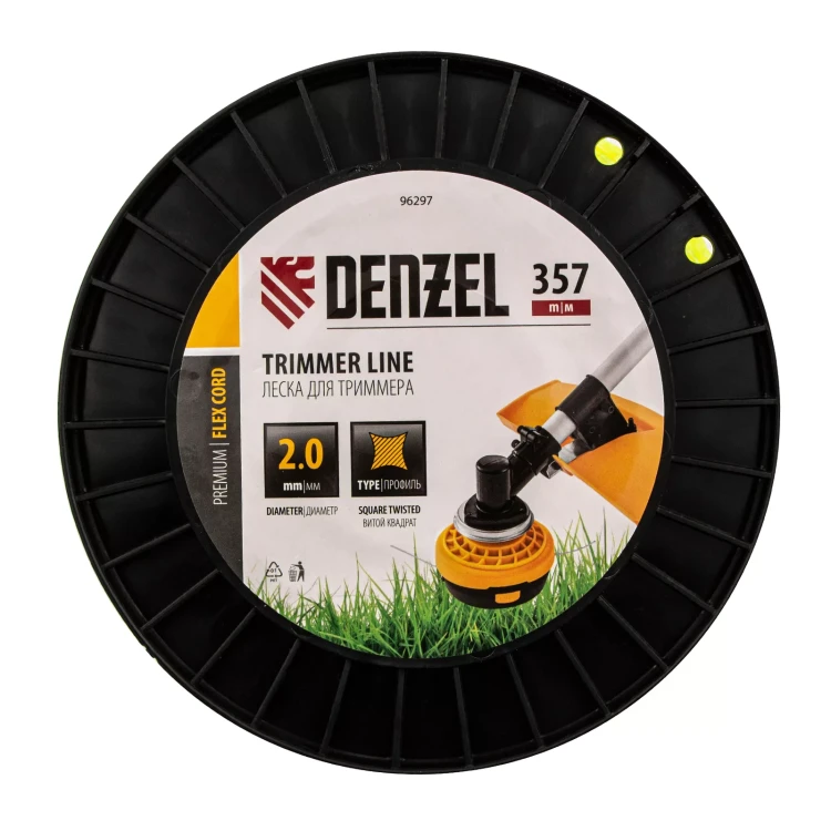 Леска для триммера витой квадрат, 2,0мм х 357м, на DIN катушке FLEX CORD// Denzel 96297 купить в Тюмени