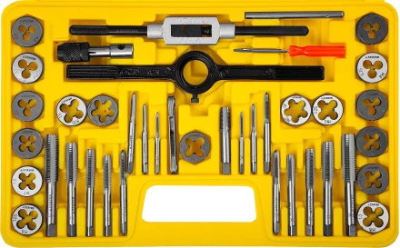 Набор метчиков и плашек STAYER &quot;MASTER&quot;, плашки 17шт, метчики 17шт, метчикодерж. 2шт, плашкодерж. 1шт, резьбомер 1шт, отвертка 1шт, 40 предметов 2805-H40_z01 купить в Тюмени