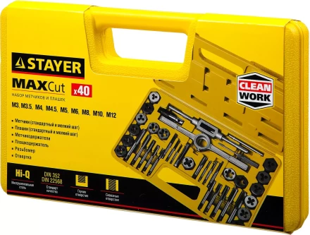 Набор метчиков и плашек STAYER &quot;MASTER&quot;, плашки 17шт, метчики 17шт, метчикодерж. 2шт, плашкодерж. 1шт, резьбомер 1шт, отвертка 1шт, 40 предметов 2805-H40_z01 купить в Тюмени