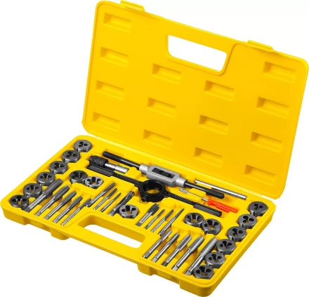 Набор метчиков и плашек STAYER &quot;MASTER&quot;, плашки 17шт, метчики 17шт, метчикодерж. 2шт, плашкодерж. 1шт, резьбомер 1шт, отвертка 1шт, 40 предметов 2805-H40_z01 купить в Тюмени