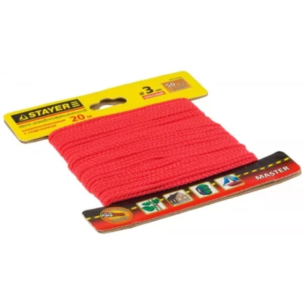 Шнур STAYER &quot;MASTER&quot; хозяйственно-бытовой, полипропиленовый, вязанный, с сердечником, красный, d 3, 20м 50415-03-020 купить в Тюмени