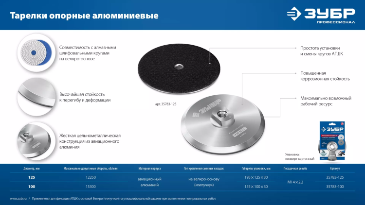 ЗУБР d 125 мм, М14, держатель алюминиевый для АГШК, ПРОФЕССИОНАЛ (35783-125) купить в Тюмени