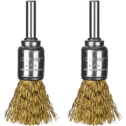 ЗУБР &quot;ПРОФЕССИОНАЛ&quot;. Набор щеток кистевых для дрели, витая стальная латунированная проволока 0,3мм, 17мм, 2шт 35225-17-H2_z02 купить в Тюмени