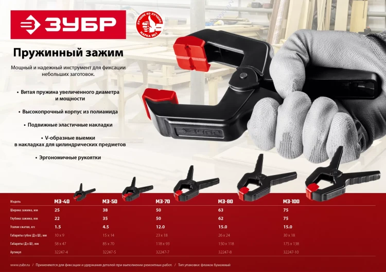 ЗУБР МЗ-80, 75 х 75 мм, пружинный зажим (32247-8) купить в Тюмени