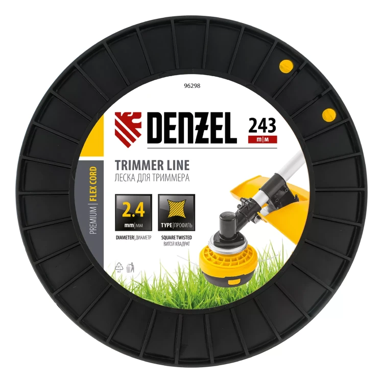 Леска для триммера витой квадрат, 2,4мм х 243м, на DIN катушке FLEX CORD// Denzel 96298 купить в Тюмени