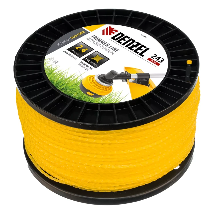 Леска для триммера витой квадрат, 2,4мм х 243м, на DIN катушке FLEX CORD// Denzel 96298 купить в Тюмени