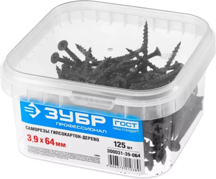 Саморезы фосфатированные с крупной резьбой, гипсокартон-дерево, ЗУБР 300031-39-064, PH2, 3,9 x 64 мм, 125 шт 300031-39-064 купить в Тюмени