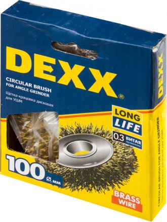 DEXX. Щетка дисковая для УШМ, витая стальная латунированная проволока 0,3мм, 100ммх22мм 35101-100 купить в Тюмени
