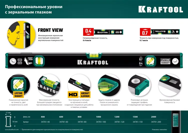 Профессиональный уровень с зеркальным глазком KRAFTOOL 34781-150 купить в Тюмени