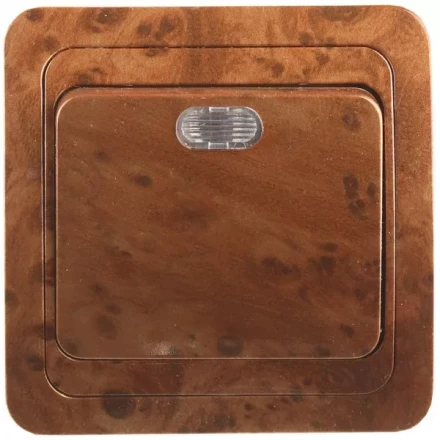 Выключатель СВЕТОЗАР &quot;ГАММА&quot; с подсветкой, одноклавишный, цвет орех, 10A/~250B SV-54131-N купить в Тюмени