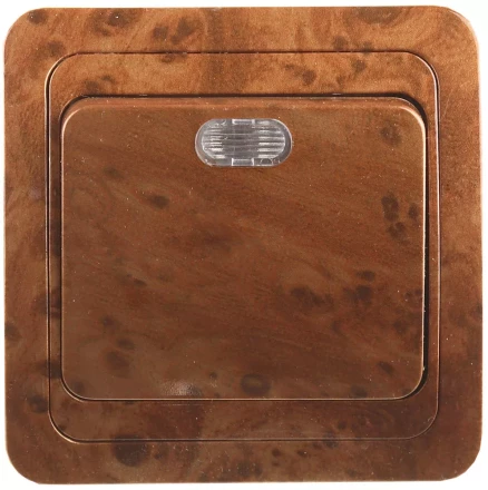 Выключатель СВЕТОЗАР &quot;ГАММА&quot; с подсветкой, одноклавишный, цвет орех, 10A/~250B SV-54131-N купить в Тюмени