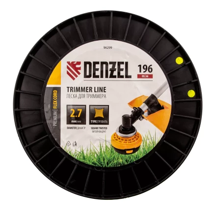 Леска для триммера витой квадрат, 2,7мм х 196м, на DIN катушке FLEX CORD// Denzel 96299 купить в Тюмени