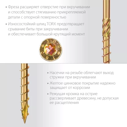 ЗУБР КС-П, 80 х 5.0 мм, TX25, потайная головка, желтый цинк, 100 шт, конструкционный саморез, Профессионал (30041-50-080) купить в Тюмени