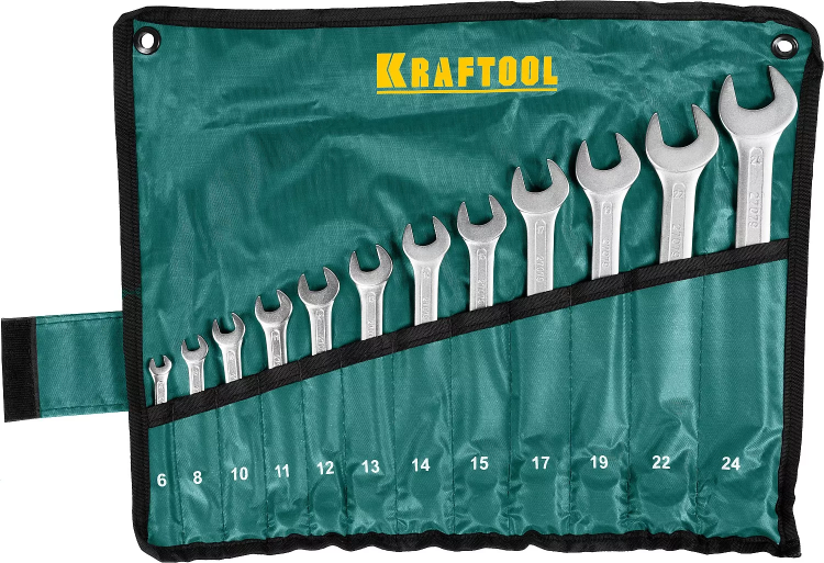Набор комбинированных гаечных ключей 12 шт, 6 - 24 мм, KRAFTOOL 27079-H12 купить в Тюмени