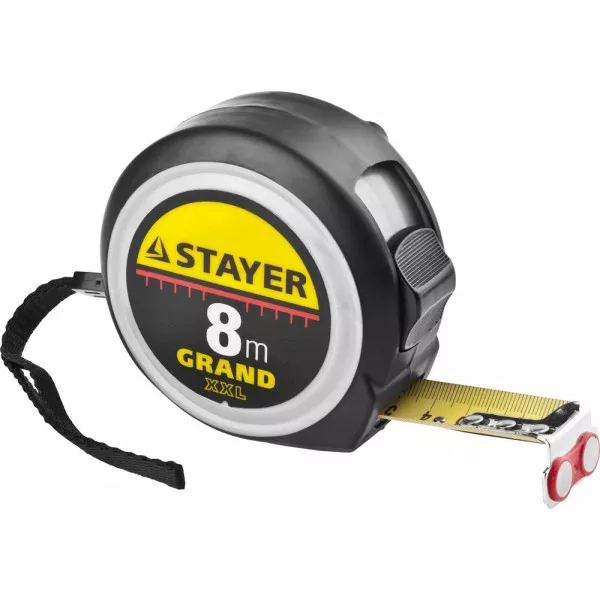 Рулетка STAYER GRAND, корпус с противоскользящим напылением, упрочненное полотно, 8м/25мм 552119 купить в Тюмени