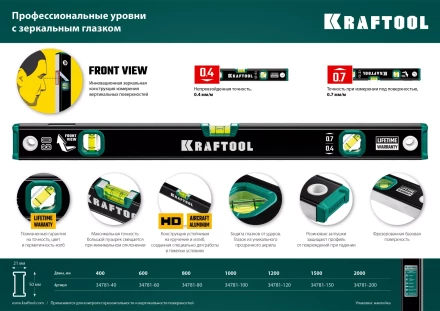 Профессиональный уровень с зеркальным глазком KRAFTOOL 34781-200 купить в Тюмени