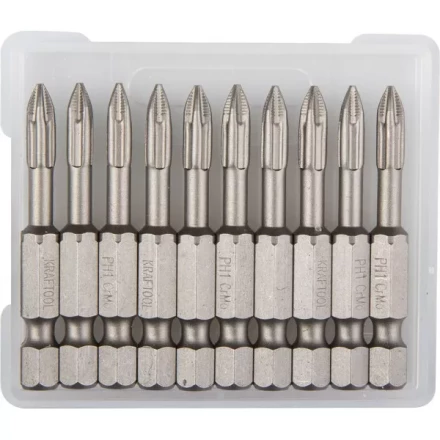 Биты &quot;ЕХPERT&quot; торсионные кованые, обточенные, KRAFTOOL 26121-1-50-10, Cr-Mo сталь, тип хвостовика E 1/4&quot;, PH1, 50мм, 10шт 26121-1-50-10 купить в Тюмени