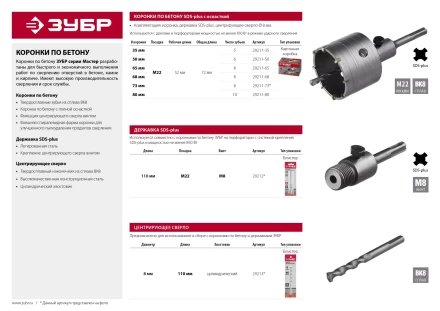 ЗУБР 110 мм, SDS - Plus, фиксация винтом, державка для коронки по бетону (29212) купить в Тюмени