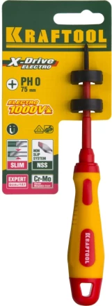 Отвертка KRAFTOOL, высоковольтная, Cr-Mo-V стержень, двухкомпонент. маслобензостойкая рукоятка, PH №0, 60мм 250084-0-060 купить в Тюмени