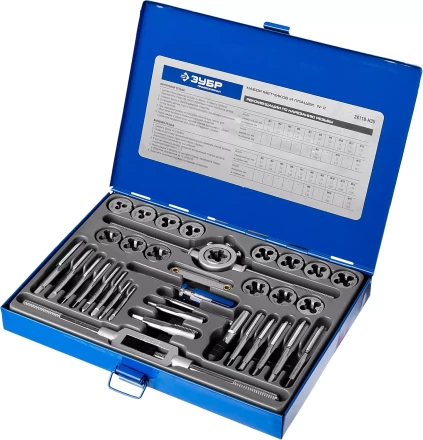 Набор метчиков и плашек ЗУБР &quot;ПРОФЕССИОНАЛ&quot;, сталь Р6М5, 35 предметов 28110-H35 купить в Тюмени