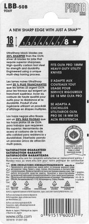 Лезвие OLFA BLACK MAX сегментированное, 8 сегментов, 18х100х0,5мм, 50шт OL-LBB-50B купить в Тюмени