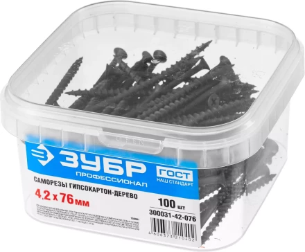 Саморезы фосфатированные с крупной резьбой, гипсокартон-дерево, ЗУБР 300031-42-076, PH2, 4,2 x 76 мм, 100 шт 300031-42-076 купить в Тюмени