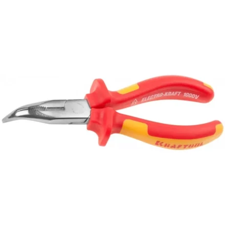 Тонкогубцы &quot;ELECTRO-KRAFT&quot; изогнутые, Cr-Mo сталь, двухкомпонентная маслобензостойкая рукоятка, хромированное покрытие, 160мм, KRAFTOOL 2202-4-16 2202-4-16_z01 купить в Тюмени
