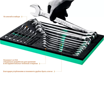 Наборы ключей комбинированных KRAFTOOL, Cr-V, DIN 3110, в EVA-ложементе 27079-H18E купить в Тюмени