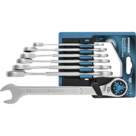 Набор ключей комбинированных трещоточных количество зубьев 100 СRV 7 шт 8-19 мм Gross 14859 купить в Тюмени