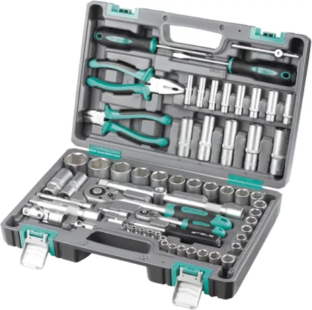 Набор инструментов 1/2 и 1/4  CrV пластиковый кейс  69 предметов STELS 14108 купить в Тюмени