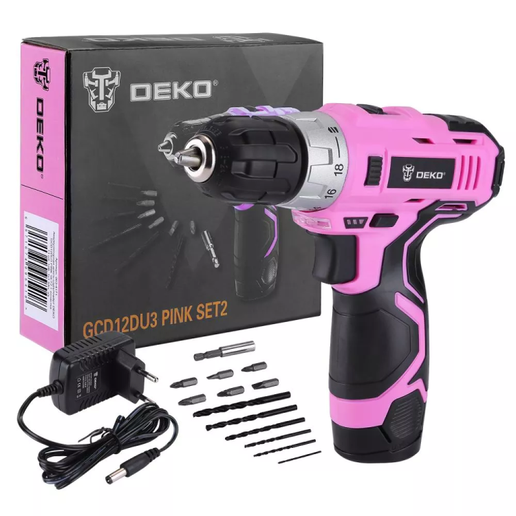 Дрель аккумуляторная DEKO GCD12DU3 PINK SET2 + оснастка 13 шт, 063-4171 купить в Тюмени