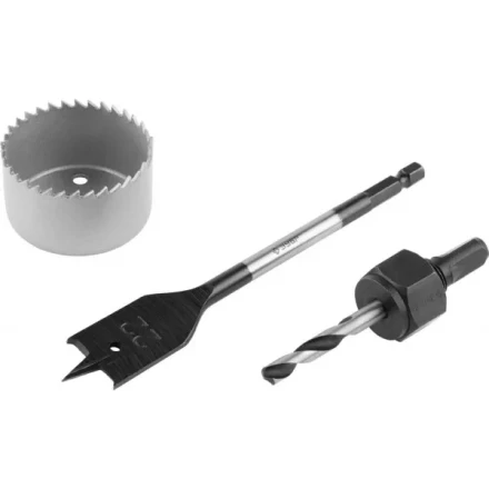 Набор ЗУБР &quot;ЭКСПЕРТ&quot; для врезки замков, коронка по дереву 48мм, державка с центр. сверлом, перьевое сверло 22мм, 3 пред 2954-48-H3_z01 купить в Тюмени