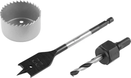 Набор ЗУБР &quot;ЭКСПЕРТ&quot; для врезки замков, коронка по дереву 48мм, державка с центр. сверлом, перьевое сверло 22мм, 3 пред 2954-48-H3_z01 купить в Тюмени