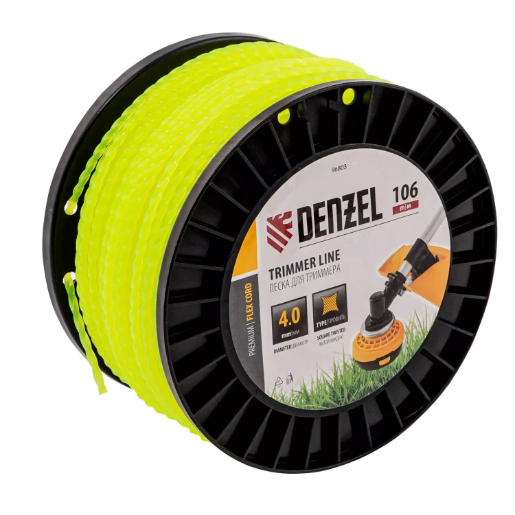 Леска для триммера витой квадрат, 4,0мм х 106м, на DIN катушке FLEX CORD// Denzel 96803 купить в Тюмени
