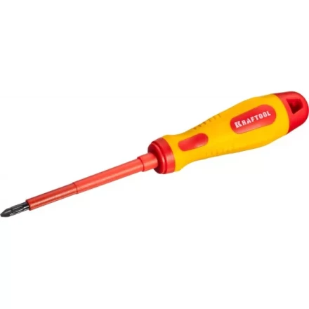 Отвертка KRAFTOOL, высоковольтная, Cr-Mo-V стержень, двухкомпонент. маслобензостойкая рукоятка, PH №2, 100мм 250084-2-100 купить в Тюмени