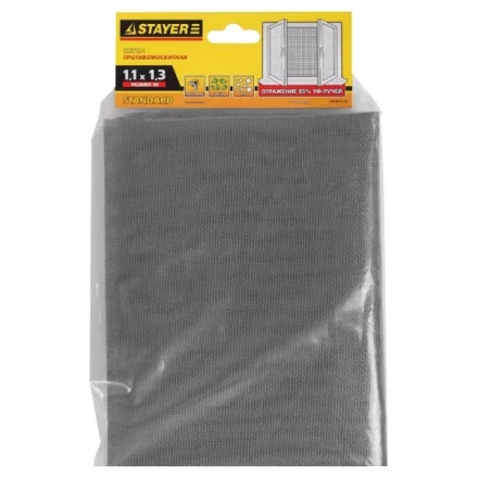 Сетка STAYER "STANDARD" противомоскитная, для окон, в индивидуальной упаковке, стекловолокно+ПВХ, серая, 1,1 х 1,3м 12516-11-13 купить в Тюмени