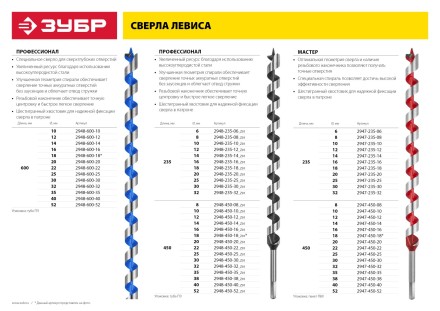 ЗУБР &quot;МАСТЕР&quot;. Сверло по дереву, спираль Левиса, HEX хвостовик, 22х450мм 2947-450-22 купить в Тюмени